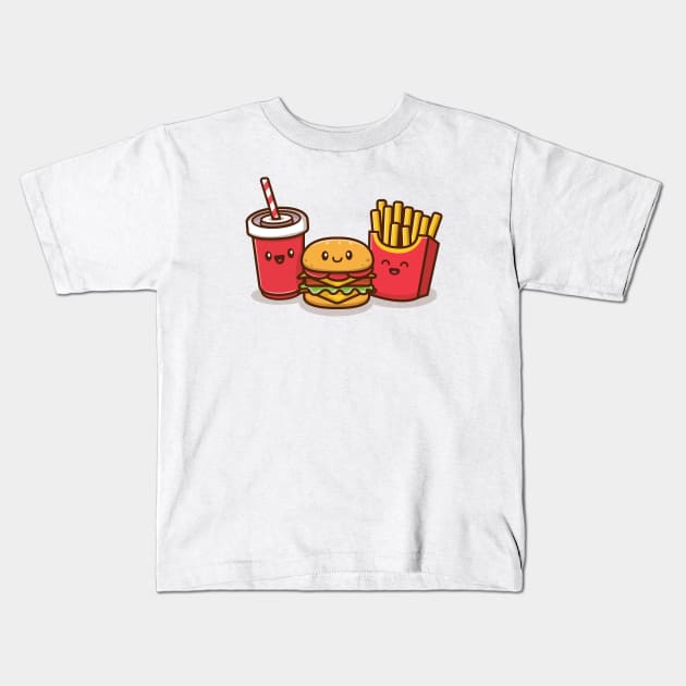 Cute Burger With Soda And French Fries Kids T-Shirt by Catalyst Labs